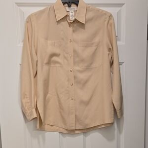 Jones New York Light Tan Silk Blouse Size 4 Petite